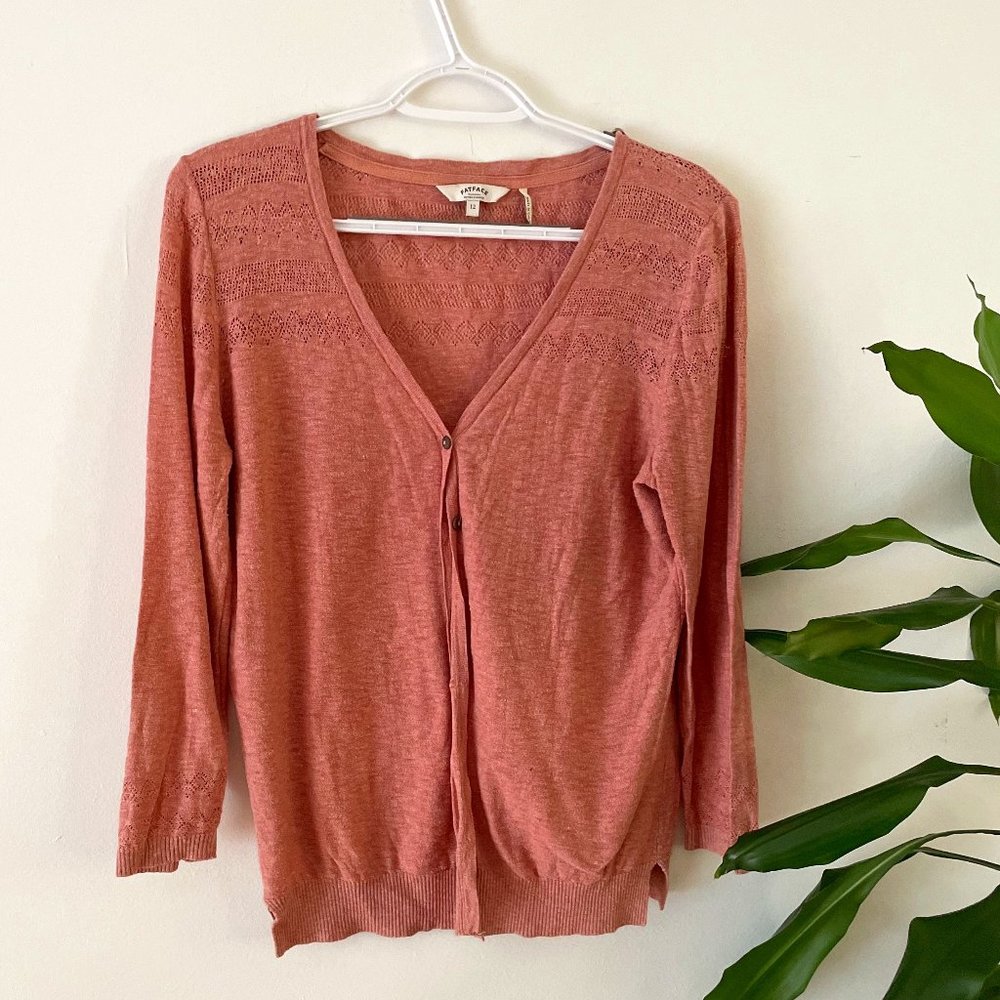 Coral button-down coral pink cardigan sweater (w/ beautiful cut-out details)